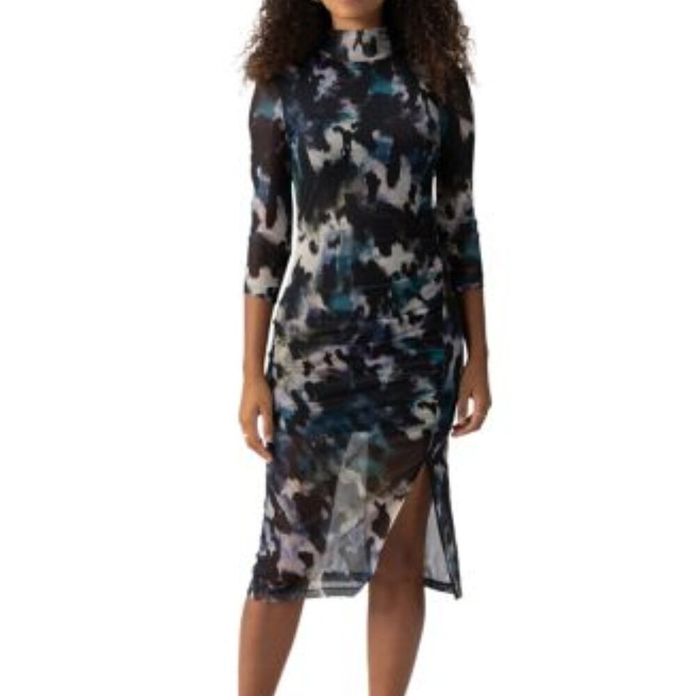Sanctuary Gather Me Close Mock Neck Midi Dress Midnight Storm Size XS